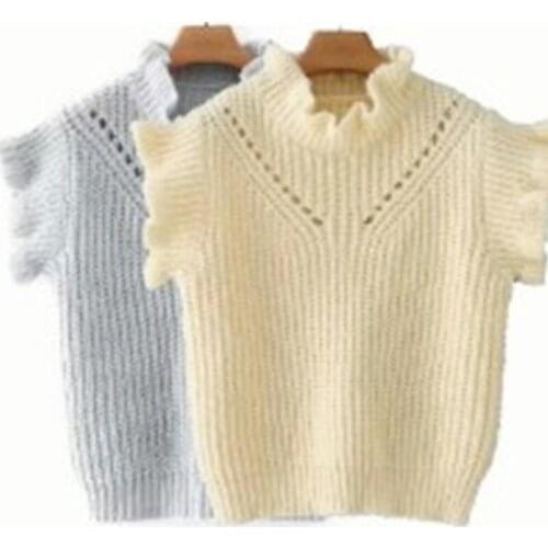 Spring 2021 New Hollow Ruffled Sweater Vest Women Sleeveless Loose Ruffled Collar Sleeveless Sweater Female Jumpers Pullover