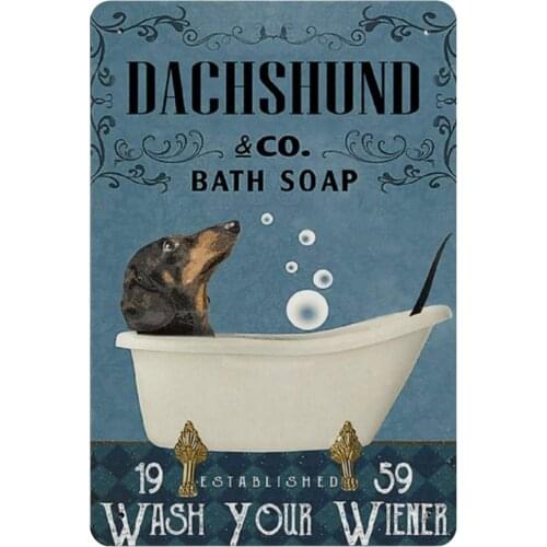 Retro Vintage Metal Sign Vintage Dachshund Co Bath Soap Wash Your Weiner Reproduction Metal Tin Sign Wall Decor for Cafe Bar Pub