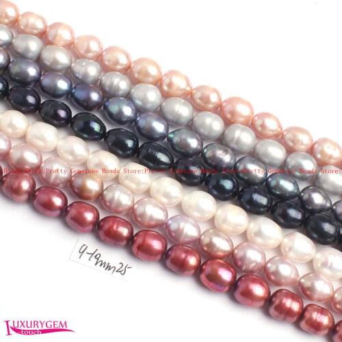 High Quality 9-10mm Multicolor Natural Freshwater Pearl Oval Shape DIY Gems Loose Beads Strand 15" Jewelry Making wj424