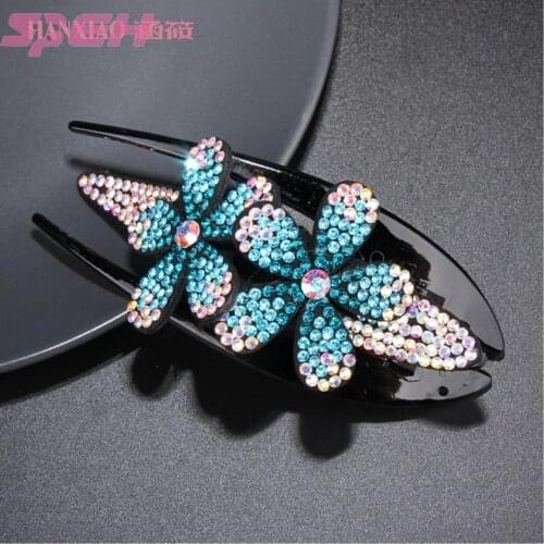 Three-tooth clip Korean rhinestone hair elegant hairpin duckbill clip hairpin female headdress grab clip large clip