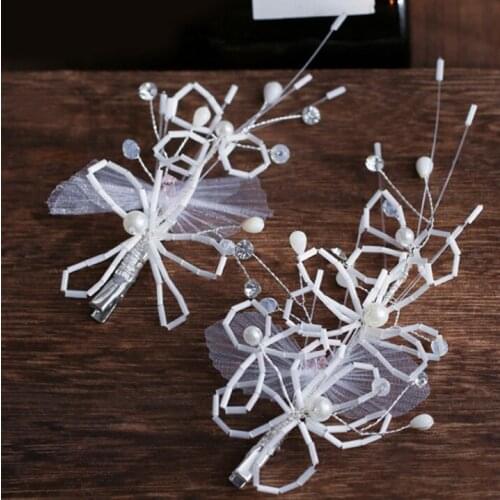 1Set Handmade Bridal Pearl Headpiece Jewelry White Yarn Flower Hair Comb Clips Set Hair Pin Wedding Bridal Hair Accessories
