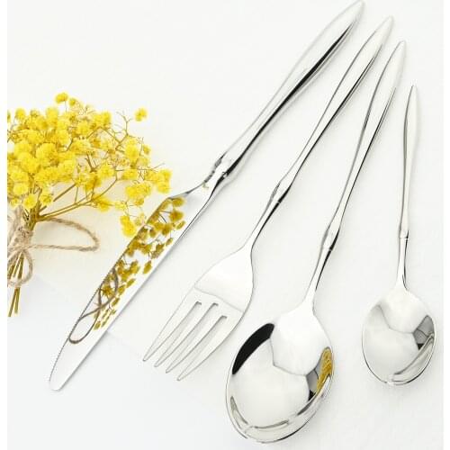 Mirror Dinner Tableware 304 Stainless Steel Dinnerware Set Round Handle Knife Fork Teaspoon Cutlery Set Patry Kitchen Silverware