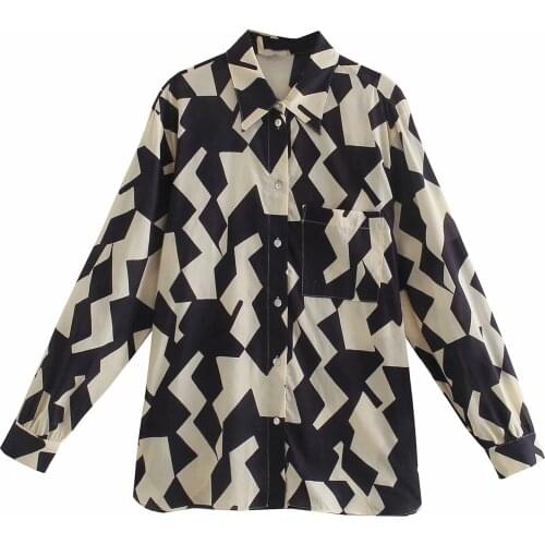 Za Women New Summer Autumn Retro Personalized Black Print Simple Style Loose Sleeve Lapel Shirt Casual Chic Shirt XITIMEAO