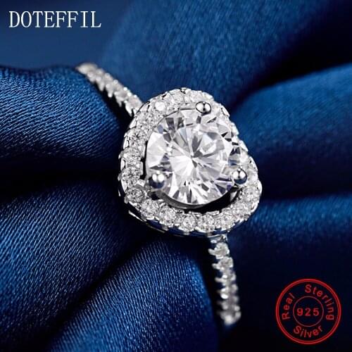 AAA High Quality Zircon Heart Rings 100% Sterling Silver for Women Party Wedding Rings Fashion Charm Heart Rings