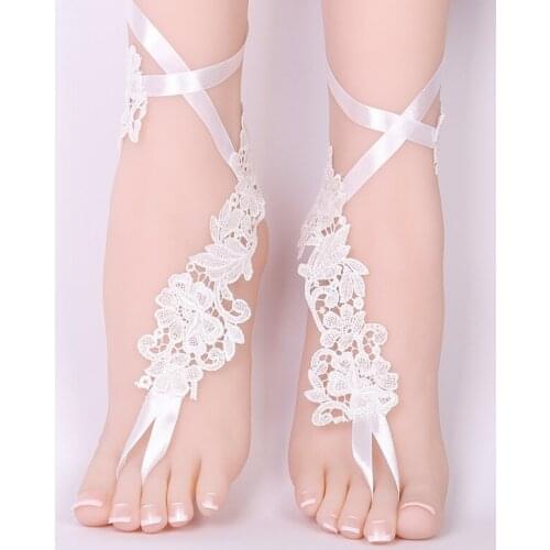 1 Pair Elegant Lace Wedding Barefoot Sandals Anklets Shoes With Toe Sandbeach Bridal Beach Bridesmaid Foot Jewelry
