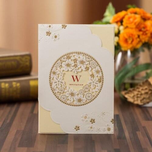 50 pieces/lot) Gold Foil Flower White Marriage Invitation Card Customized Print Silver Grey Wedding Greeting Invitations CX518W