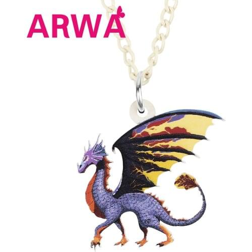ARWA Acrylic Cute Dragon Dinosaur Stretching Wings Necklace Pendant Long Trendy Chain Gifts Jewelry For Women Girls Charms
