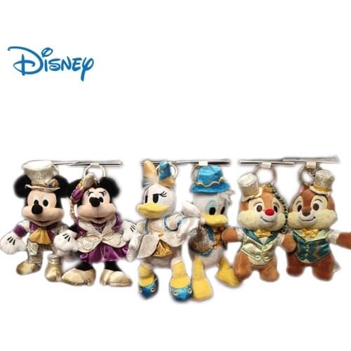 Disney Genuine Mickey Minnie Mouse Plush Keychain Kawaii Plush Dolls Keyring Car Bag Charms Pendant Girl Keychain Gift Kids Toys