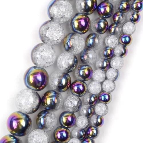 Natural Stone Beads Purple Half-plated Multicolor Cracked Crystal Round Beads 6 8 10 12mm For Jewelry Making Diy Bracelets 15