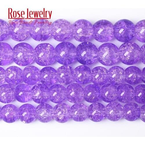 Purple Cracked Quartz Glass Beads for Jewelry Making 8 10 12 mm Crystal Round Beads Diy Bracelet Wholesale