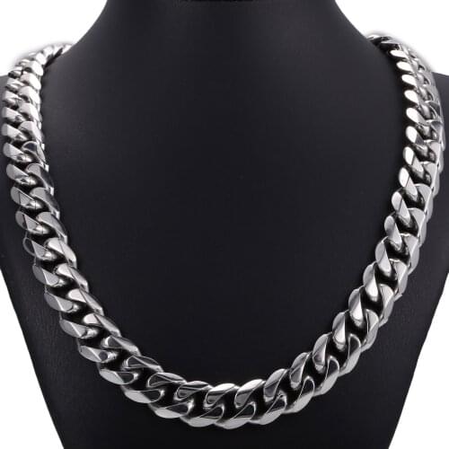 14.5mm Mens Link Chain Heavy Polished Silver Color Cut Curb Cuban Chain 316L Stainless Steel Necklace Wholesale Jewelry LHN48