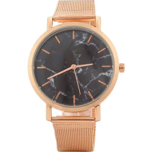Gnova Fashion Rose Golden Mesh Band Black Marble Wrist Watch Women Quartz Watch Brand New Relogio Feminino Drop shipping C001