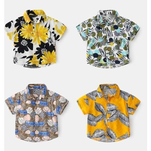 Kids Birthday Gift Clothes 2021 Summer European Fashion Casual Tops Toddler Children Ethnic Floral Short Sleeve Shirt For Boys