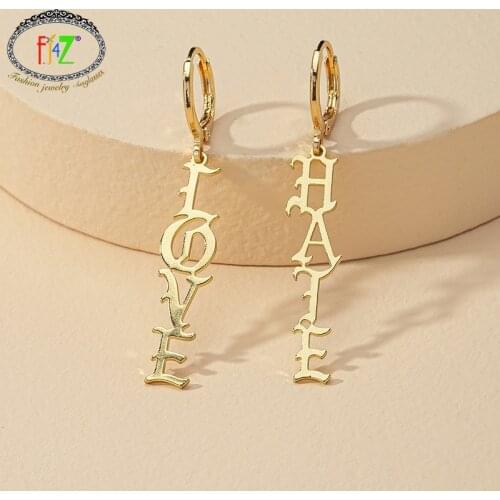 F.J4Z Hot Womens Letter Earrings Vintage Stylish LOVE HATE Words Earrings Ladies Party Club Earrings Gifts Dropship