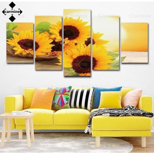 Sunrise Sunflower Oil Painting Posters 5 Pieces of Hd Printing Living Room Wall Art Bedroom Home Modern Decoration Without Frame