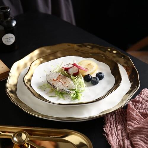 Ceramic Pasta 8 10 Inch Plate Gold-plated Western Food Steak Plate Fruit Salad Sushi Plate Tableware Dessert Tray Dinnerware Set