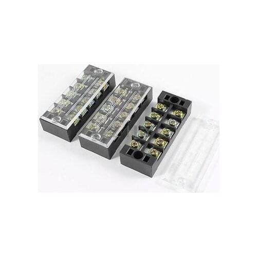 3 Pcs 600V 25A 5 Positions 5P Dual Rows Covered Barrier Screw Terminal Block