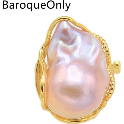 BaroqueOnly Mixed-color Baroque Pearl Adjustable Rings 17-25mm Narural Freshwater High Luster Pearl 925 Silver Sterling RD