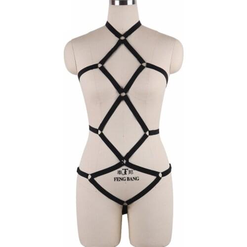 Lenceria Sexy Metal Button Harness Cage Bra Party Harajuku Gothic Lingerie Set Summer Style Full Body Bondage Belt N0072