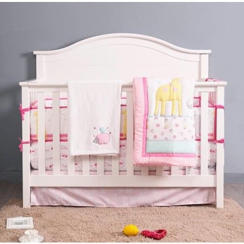 Pink 8PCS Baby Bedding Set Crib for Girl Nursery Newborns Cotton Sets Girls Gift (4bumper+duvet+bed cover+bed skirt+blanket)