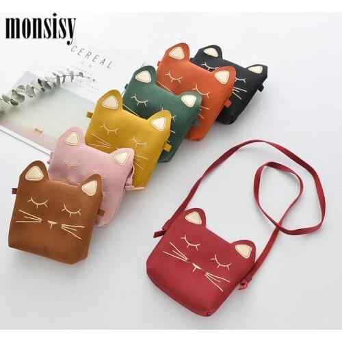 Monsisy New Cat Children Purse and Handbag Wallet Kid Scrub Shoulder Bag Fashion Animal Kitten Toy Gift Baby Messenger Bag