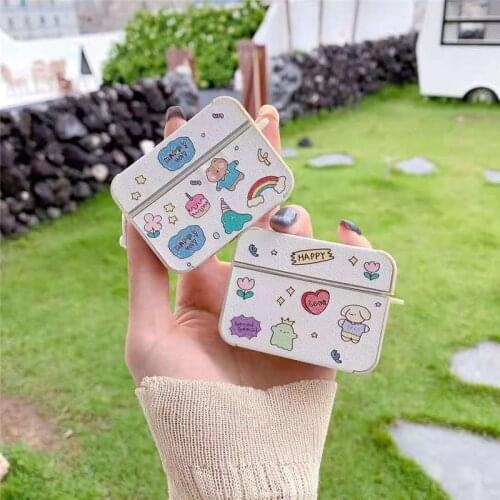 Ins Graffiti Rainbow Bear Leather Earphone Case for Airpods 1 2 Pro Love Rabbit Flower Bluetooth Earphone Cover with Hook