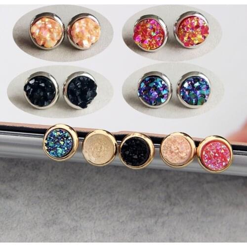 Round Resin Druzy Drusy Stud Earrings Fashion Brand Designer Jewelry Fantasy Star Color Rock Effect Stud for Women