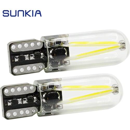 2Pcs/Lot SUNKIA LED Bulb W5W T10 LED Car Interior Light 194 168 COB Glass Auto Filament Lamp 12V 24V White Yellow Crystal Blue