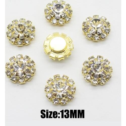 LKERAN 10Pcs Flat back 13mm Clear Crystal Rhinestone Buttons for Wedding Crafts Decorative Accessories For DIY Clothing