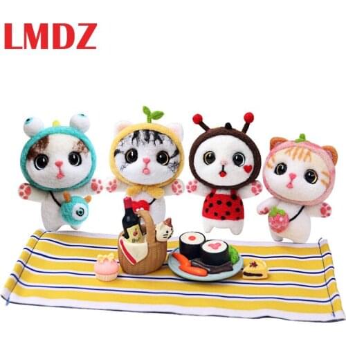 LMDZ 1Pcs Fashion Custom Cat Doll Wool Felt Craft DIY Non Finished Poked Set Handcraft Kit for Needle Material Bag Pack