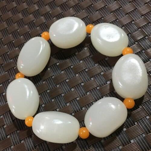 Fashion White Natural Jade Bracelet Mens Jades Stone Beads Bracelets Men Strand Charm Jewelry Round Bangle for Women Bracelet