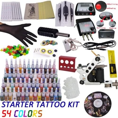 Tattoo kit complete tattoo tool equipment high-grade machine Body Art kit 1 machines 54 colors YLT-50