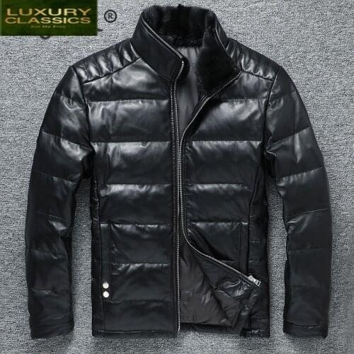 Genuine Leather Jacket Winter Men Real Mink Fur Collar 100% Real Sheepskin Duck Down Coat Mens Down Jacket clothing 2021