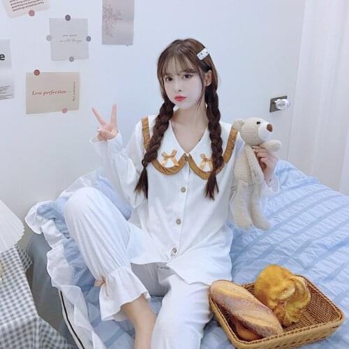 2021 New Autumn Long Sleeve Cotton Pajama Sets for Women Outfits Korean Sleepwear Suit Pyjama Homewear Pijama Mujer Home Clothes