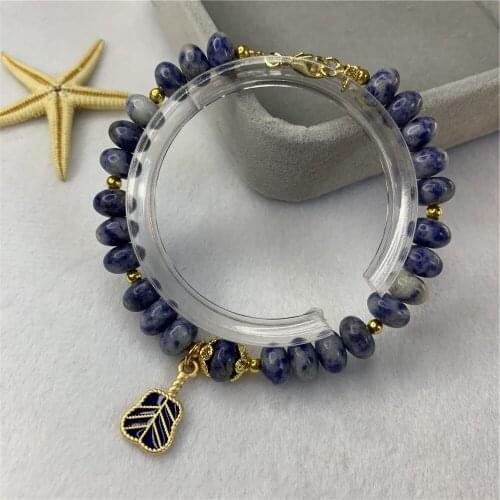 New Bohemia Natural Stone 5x8mm Blue Abacus Shape Pendant Bracelet Womens Jewelry Christmas Exquisite Chain Gift 7.5inch Y881