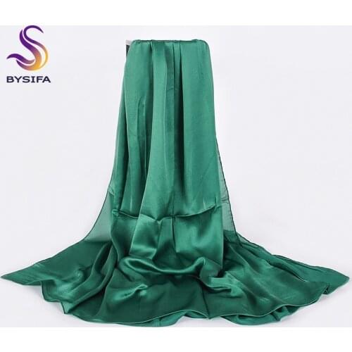 [BYSIFA] Solid Color Silk Scarf Shawl Women Luxury Long Satin Scarves Hijabs Foulard Femme Winter Plain Neck Head Scarfs180*90cm