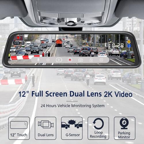 OLPAY 12” Car DVR Hisilicon 2K 1440P RearView Mirror Sony Dual Lens FHD 1080P Car Rear Camera Dash Cam Video Recorder with Mount