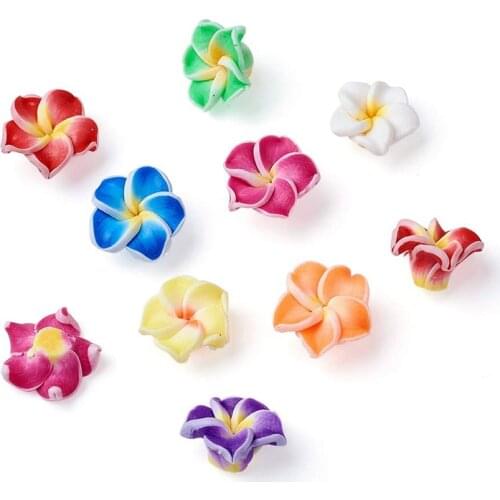 200pcs 12mm 15mm 20mm Handmade Polymer Clay 3D Flower Plumeria Beads DIY Jewelry Accessories Crafts Supplies Making Mixed Color