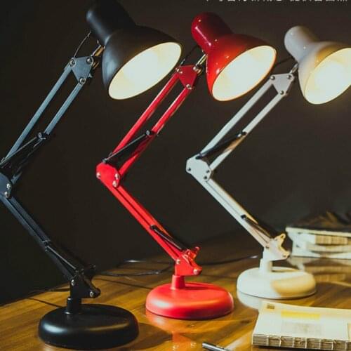 Simple college students learning eye protection desk long arm clip reading red and white office work bedside table lamp WF1024