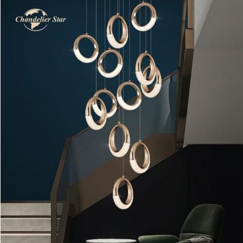 Luxury LED Chandeliers Lightings Modern Iron Acrylic Ring Pendant Hanging Lamps Bedroom Living Room Staircase Lights Fixture