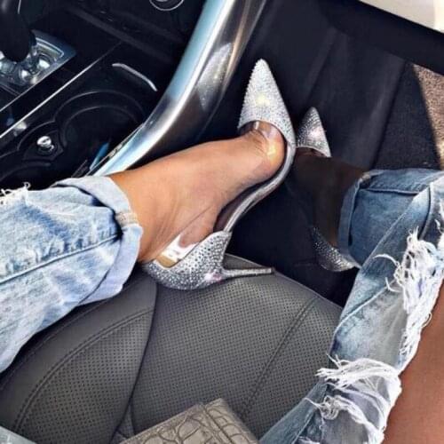 Crystal Pumps Ladies Rhinestones Embellished High Heel Shoe Sexy Clear PVC Party Wedding Heels Wwoman Thin Heels Pumps