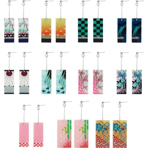 Demon Slayer Kimetsu no Yaiba Kamado Nezuko Tanjirou Agatsuma Zenitsu Tomioka Giyuu Sabito Enamel Alloy Dangle Earrings Cosplay