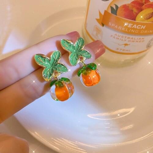 New Spring Summer Cute Persimmon Orange Glazed Exquisite Drop Earrings for Women Geometric Metal Flower Fashion Jewelry Gifts