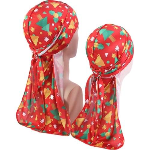 Daddy and baby Christmas silky durag headwrap Turban Bandanas Hair bands kids headscarf Long Tail Long Tail Hat Hair Accessories