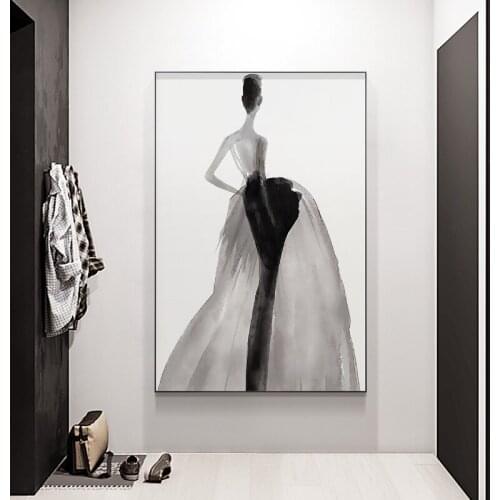 Modern Wall Art Canvas Painting Ink Girl Graceful Posture Fashion Figure Black Picture For Living Room Bedroom Aisle Home Decor