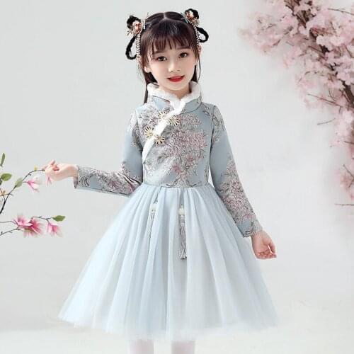 Girls warm New Year Clothing Chinese Han Fu For Girls Kids Dramaturgic Robe Dress for Chinese Traditional Ancient perform Dress