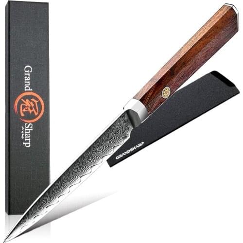 4.7 Inch Japanese Utility Kitchen Knife High Carbon Damascus Stainless Steel Fruit Paring Slicing Cooking Knives GRANDSHARP