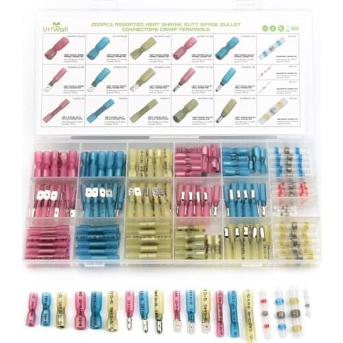 YT 200PCS Thicken Shrinkable Waterproof&Seal Cable Wire Terminals Solder Sleeve Assorted Butt Heat Shrink Connectors Kit