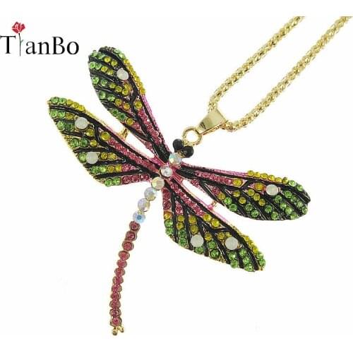 TianBo Colorful Dragonfly Charms Pendant Necklace Women Fashion Jewelry Sweater Chain Necklaces & Pendants Free shipping