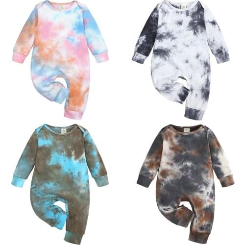2020 Baby Girls Boys Romper Toddler Newborn Kids Girls Boy Long Sleeve Tie Dyeing Print Ribbed Knitted Romper Jumpsuits Clothes